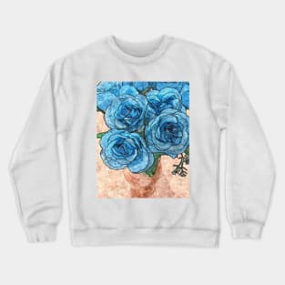 Shabby-Chic Vase of Blue Roses Flowers Bouquet Painting Crewneck Sweatshirt